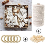 119pcs Macrame Kits for Starter 3mm x 109Yards Natural Cotton Macrame Cord with 100pcs Wooden Beads,10pcs Wooden Rings,Wooden Sticks,Metal Rings,S Hooks Macrame Supplies for Plant Hangers