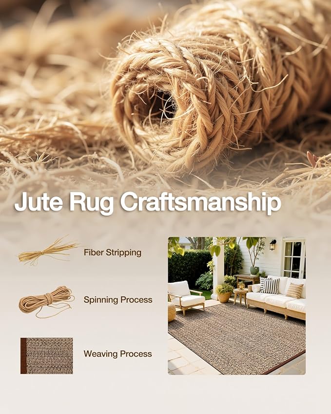LUMI 5x8 Jute Area Rug for Living Room, Natural Handwoven Rugs Non Slip, Farmhouse Braided Carpets No Shedding for High Traffic, Dining Room, Indoor, Outdoor, Patio