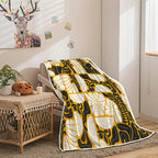 Boho Abstract Colorful Floral Throw Blanket, Vintage Retro Patchwork White Black Orange Flower Botanical Geometric Aesthetic Groovy Flannel Throw Blanket for Chair Bed Sofa Couch, 60X80IN
