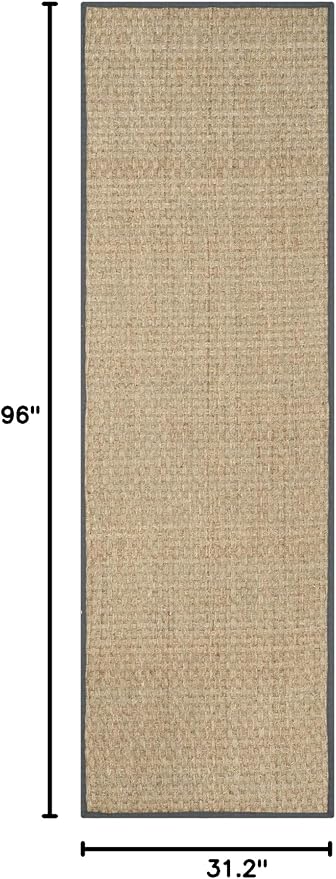 SAFAVIEH Natural Fiber Collection Runner Rug - 2'6" x 8', Natural & Dark Grey, Seagrass, Basketweave Pattern with Border (NF114Q)