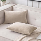 MIULEE Pack of 2 Beige Decorative Pillow Covers 12x20 Inch Soft Chenille Couch Throw Pillows Farmhouse Cushion Covers for Home Decor Sofa Bedroom Living Room