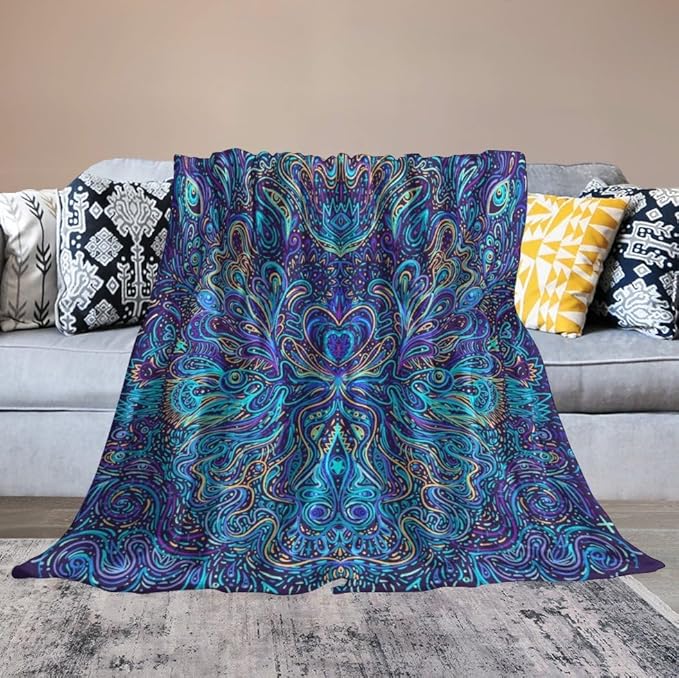 Hippie Bohemian Mandala Throw Blanket Indian Gypsy Abstract Flower Floral Texture Print Blanket for Sofa Bed Couch Chair Or Dorm 40"x50"