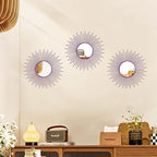 3 Pack Metal Mirrors for Wall Sunburst Wall Mirrors Home Décor Decorative Hanging Wall Art for Living Room Bedroom Entryway (Purple, Sunburst)