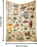 Mushroom Throw Blanket, Retro Soft Cozy and Warm Couch Blankets Gift for Mushroom Lover, Decorative Blankets for Sofa Couch Bed, Beige White 50×60 inches