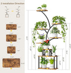 C3 Plant Stand Indoor with Grow Lights, 8 Tiered 62.2" Tall Plant Stand, Corner Large Metal & Wood Plant Shelf, S-Shaped Plant Display Shelves for Living Room, Patio, Outdoor