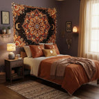 Accnicc Mandala Floral Tapestry Wall Hanging Boho Orange Red Tapestry Aesthetic Hippie Vintage Bohemian Flower Celestial Indian Cute Small Tapestries for Bedroom Living Room Dorm Decor 48 x 36 Inch