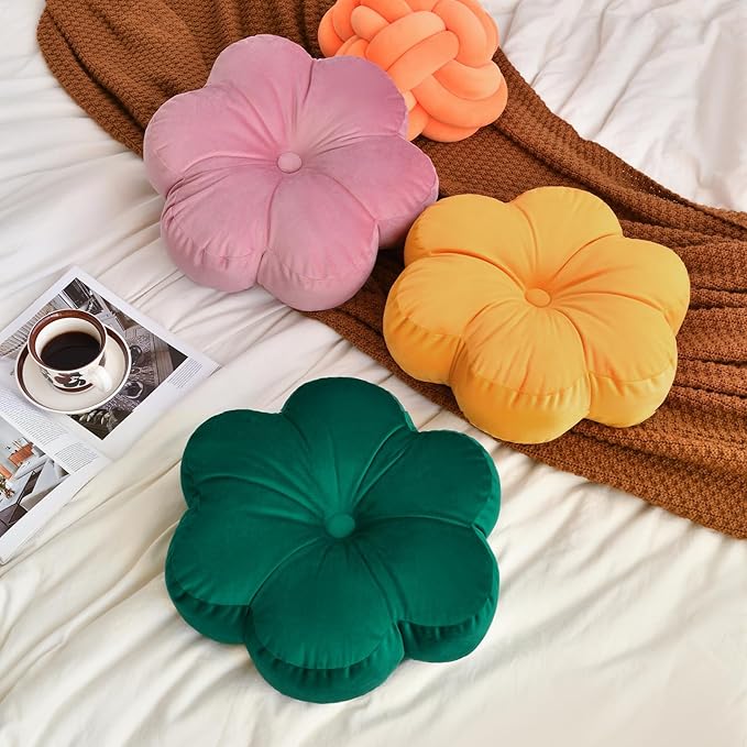Xuyier Flower Pillow, Flower Shaped Pillow with Velvet for Couch Bed Chair Sofa, Home Decor Floor Seating Cushion Cute Throw Pillows for Living Room Bedroom (15 Inches, Ginger Yellow)