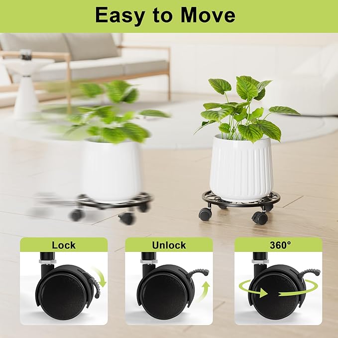 10.24" Plant Stand with Wheels - 2 Pack Plant Caddy, 360 °Rotatable and Lockable Plant Rollers, Easy to Move, Plant Tray with Casters for Indoor Outdoor Wine Cellar.