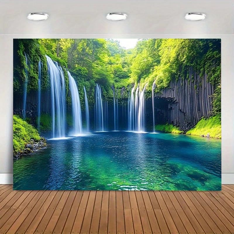 FENDROM Nature Waterfall Tapestry, Majestic Waterfall Landscape Through a Window Imaginary Secret Paradise Print, Wide Wall Hanging for Bedroom Living Room Dorm - color: Lake, size: 59"L x 39"W