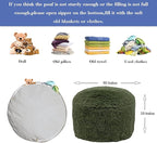 Stuffed Pouf Ottoman with High Density Foam Filler Plush Fiber Stool Foot Stool Storage Ottoman 20 * 12''Floor Pouf Foot Rest for Living Room (Green Pouf with Filler)