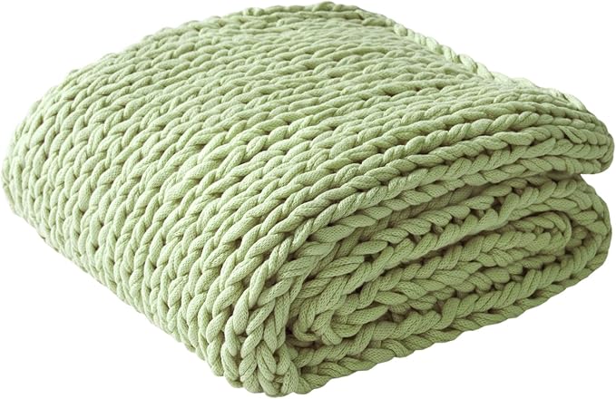 Madison Park Boho Throw Blanket, Soft Blanket Handmade Gift Home Decor, Lightweight & Breathable All Seasons Spring Chunky Knit Blanket, Knitted Throw for Couch, Bed Blanket, 50"x60"Sage Green