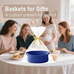 Woven Basket,Small Rope Storage Bin with Handles & Ribbon Bag, Organizer for Shelves Closets,Gift Basket Empty for Birthday,Books,Dog Toys, Navy Blue/3 Pack