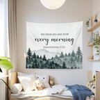 MNASAIOO Christian Mountian Wall Tapestry Hanging for Bedroom, Bible Verse Scripture His Mercies Are New Every Morning Tapestries, Watercolor Wall Decor Banner for Living Prayer Room Church 50x60in