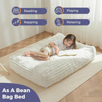 MAXYOYO Kids Bean Bag Chair Bed, Convertible Children Chair to Floor Mattress with Filler, Faux Fur Bean Bag Bed Stuffed Child Sofa Couch for Girl Boy Sleeping, Machine Washable Cover, Beige