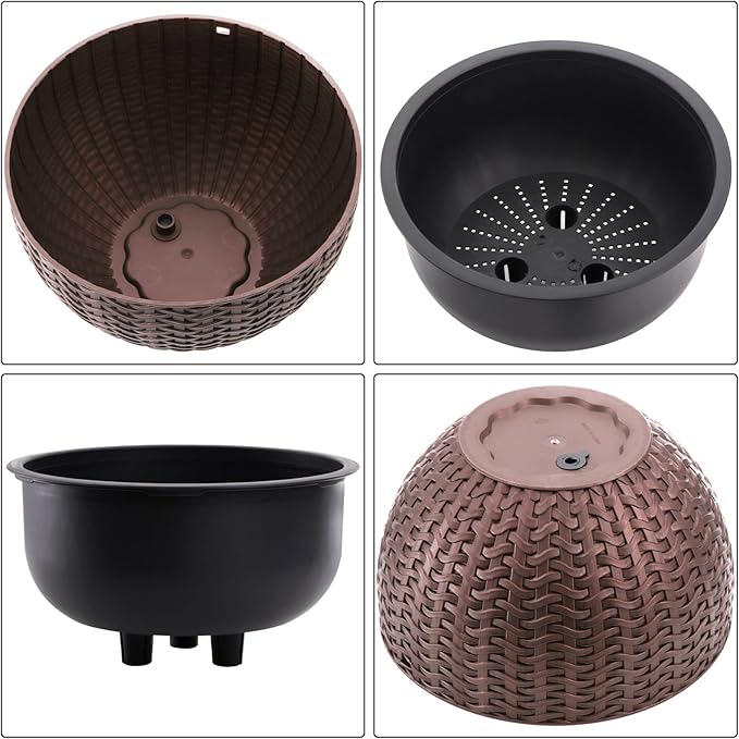 Foraineam 10.2 Inches Round Basket Hanging Planter Dual-pots Design Garden Flower Plant Pots Hanging Planter Baskets with Drainer and Chain for Indoor Outdoor Use