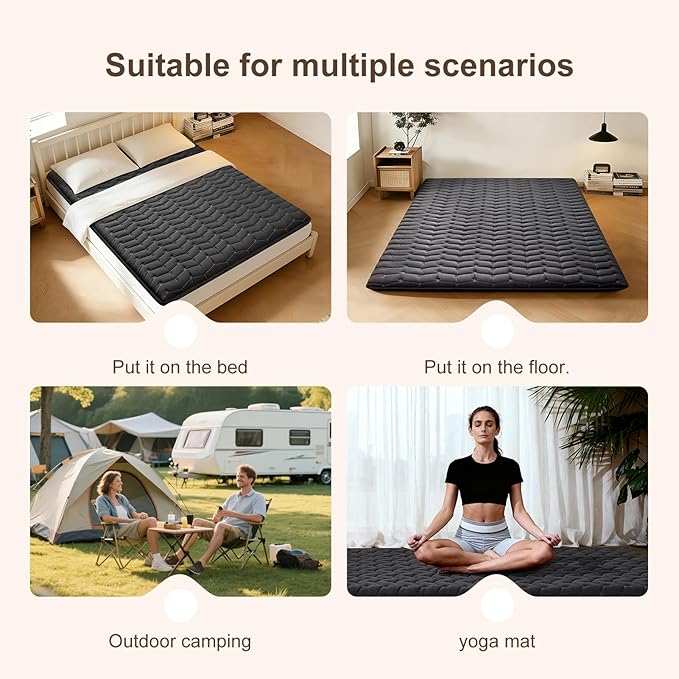 Premium Foam 3.2" Thick Japanese Futon Floor Mattress - Queen Size 60"x80" 100% High-Density Foam,Comfortable Sleeping Pad,Tatami Mat for Dorm,Bedroom or Guest Room，Boys Girls Dormitory Pads(Black)
