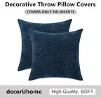 decorUhome Chenille Navy Blue Spring Euro Sham Throw Pillow Covers 22x22 Inch Set of 2, Decorative Soft Couch Pillow Covers Solid Dyed Accent Farmhouse Neutral Square Pillow Cases for Sofa