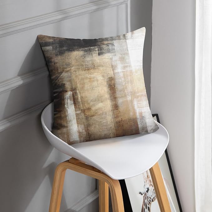 Britimes Throw Pillow Covers Modern Home Art Decor, 16 x 16 Inches Set of 2 Pillow Cases Decorative, Abstract Oil Painting Pillowcases for Bedroom, Living Room, Taupe Tan Grey Brown Beige