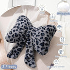 Leopard Print Throw Pillow Furry Bow Plush Pillows Cute Flower Plush Pillow Cheetah Home Decor Stuffed Bow Lumbar Pillow for Bed Couch Living Room Decor (Blue, 16in)