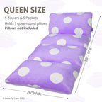 Butterfly Craze Floor Pillow Case, Mattress Bed Lounger Cover, Polka Purple, Queen Size - Cozy Seating Solution for Kids & Adults, Recliner Cushion, for Reading, TV Time (Pillow Not Included)