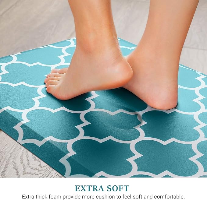 WISELIFE Kitchen Mat Cushioned Anti-Fatigue Kitchen Rug,17.3"x 60",Non Slip Waterproof Kitchen Mats and Rugs Heavy Duty PVC Ergonomic Comfort Mat for Kitchen, Floor Home, Office, Sink, Laundry, Green