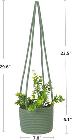 Hanging Planter Basket Jute Rope Woven Plant Hangers Indoor Hanging Plant Holder Up to 7" Pot Macrame Modern Storage Organizer Home Decor (Green)