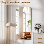 Koonmi Full Length Mirror, 71"x30" Mirror Full Length with Stand, Gold Domed Top Square-Edged Floor Mirror with Aluminum Alloy Frame for Bedroom Living Room