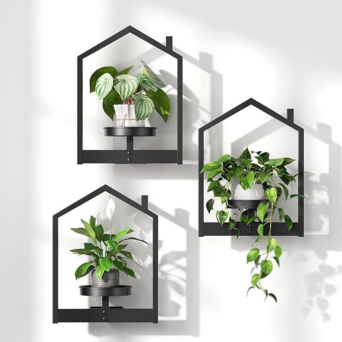 HOOBRO Wall Plant Holder, Wall Planters for Indoor Plants Set of 3, Plant Hanger Indoor Window Plant Shelves Frames Decor for Living Room Window, Black BK08HJP301