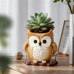 QCQHDU Swing Owl Hanging Pots with Drainage Hole, Small Resin Succulent Plant Planters, Cute Indoor/Outdoor Decor for Balcony Garden Patio, Women Gift Idea, Khaki