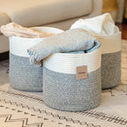 voten Storage Cubes Baskets Bins Organizer 11x11x11'' Fit 12x12''Cube Storage Organizer Bookcases Shelves,Durable Woven Cotton Storage Basket for Organizing,Round 3Pack Off White/Light Gray