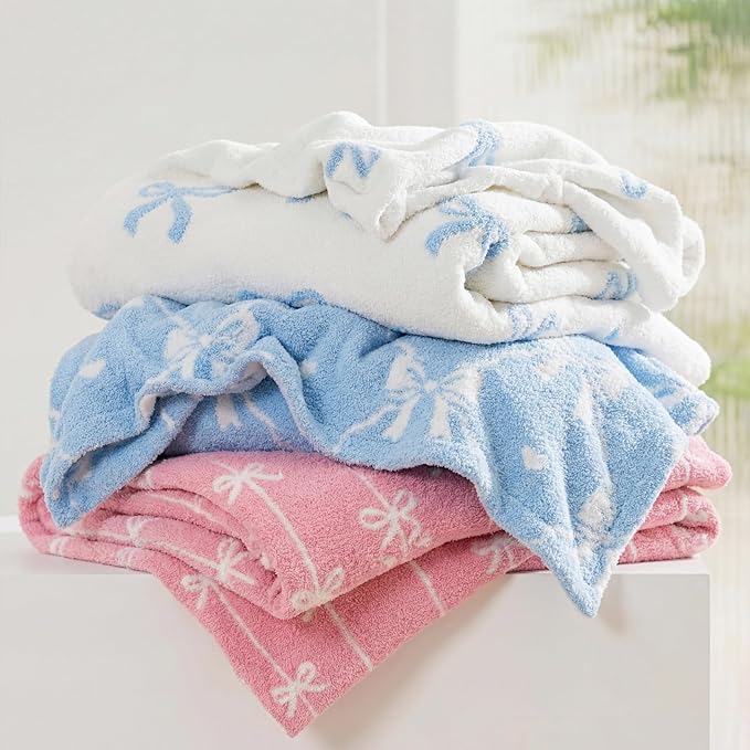 WRENSONGE Throw Blanket Bubble Bowknot Blue Soft Cozy Fluffy Warm Throw for Couch Sofa Bed Camping Picnic Travel Lightweight - 50"*60"