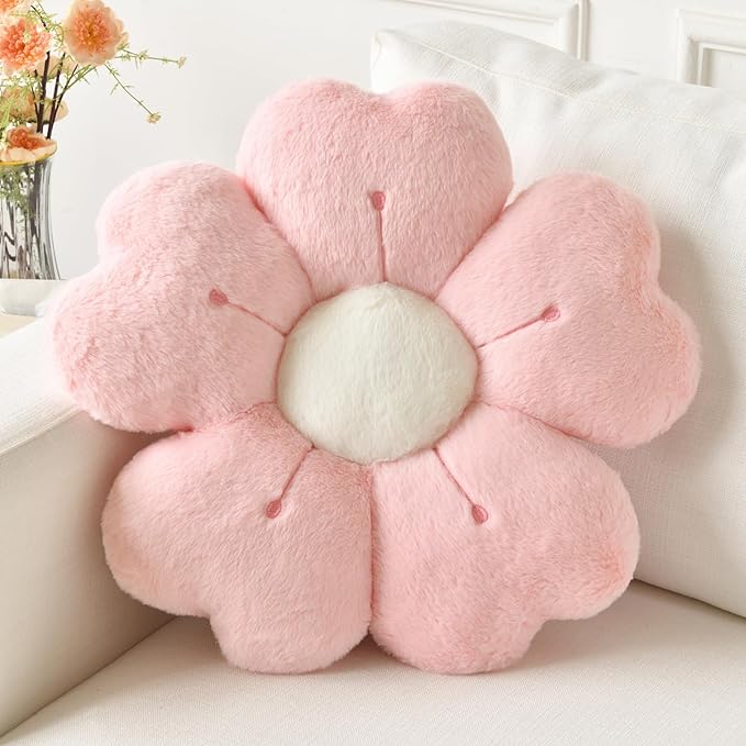 Flower Pillow, Flower Shaped Pillow Decorative Throw Pillows for Bed Couch, Cute Daisy Pillow Dorm Decor Floor Seating Cushion (Pink, 15 Inches)