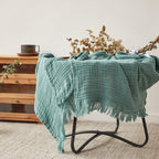 Simple&Opulence Cotton Muslin Throw Blanket for Bed, Couch, Knit Woven Gauze Blanket with Tassels, Soft Lightweight Cozy Pre-Washed Breathable Farmhouse Decoration for All-Season (Dark Green)