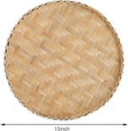 Suwimut 3 Pieces Handmade Bamboo Woven Basket Tray, 13 Inch Round Flat Wicker Baskets, Shallow Food Storage Serving Trays Decorative Wall Hanging Baskets for Breakfast, Fruit, Snacks (Beige)