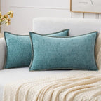MIULEE Pack of 2 Couch Throw Pillow Covers 12x20 Inch Smoke Blue Farmhouse Decorative Pillow Covers with Stitched Edge Soft Chenille Solid Dyed Spring Pillow Covers for Sofa Bed Living Room