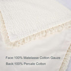 YINFUNG Quilted Euro Sham Ivory Set of 2 Muslin Cotton 26×26 European Pillow Cover Tassel Fringe Boho Decorative Textured Gauze Moroccan Soft Suqare for Bed Couch Sofa Cream