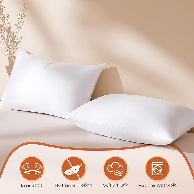 12x20 Feather Down Pillow Inserts Set of 2, Decorative Pillows with 100% Coton Cover, Throw Pillow for Bed, Couch and Sofa.