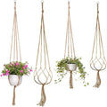4 Pcs Macrame Plant Hanger Basket Liners with Country Style Natural Jute, Elegant for Home Garden, Patio and Office, Indoor & Outdoor Decoration, ONLY Hanger, NO Plant or Pot (48", 41")