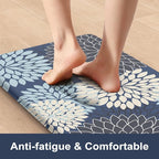 KIMODE Anti Fatigue Kitchen Mat 17.3"x29", Padded Dahlia Kitchen Floor Mats Non Slip, Waterproof Kitchen Mat for Floor, Farmhouse Comfort Standing Mat for Laundry, Office, Sink, Desk Mutil-Blue