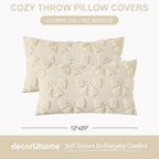decorUhome Beige Bow Pillow Covers Set of 2 Coquette Aesthetic Cute Preppy Plush Faux Pillowcases for Girly Bedroom or Couch 12x20 Inch