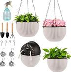 4 Sets of 8.2 Inch Self Watering Hanging Planter Flower Pots, Suitable for Indoor and Outdoor Plant Flower, Basket Flower Pots with Hanging Chains, Spray Bottles, Planting Tools, Hook (White)