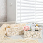 ANMINY 3PCS Macrame Storage Baskets for Organizing Boho Decor Baskets Storage Bins with Wood Handles Handmade Decorative Storage Boxes Desk Toilet Tank Bathroom Self Basket Organizer - Leaves w/Beads