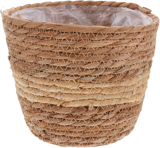 Wicker Planters for Indoor Plants Handwoven Seagrass Plant Basket with Liner Decorative Rattan Flower Pot 6X7 Inches