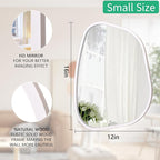 Irregular Wall Mirror Asymmetrical White Mirror Modern Wood Frame Unique Shape Wall Mounted Vanity Artistic Mirror Decor for Living Room Bedroom Bathroom Entryway Hallway Large 16"x12"