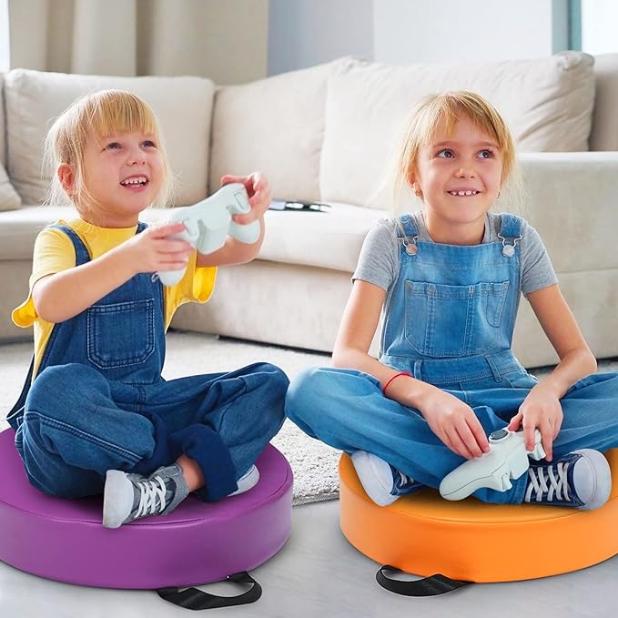 HONEY JOY 6PCS Floor Cushions for Kids, 15 Inch Flexible Alternative Portable Classroom Seating w/Handles, Easy to Clean, 3 Inch Thick Soft Foam Circle Comfy Seats for Daycare Preschool(Round, Red)