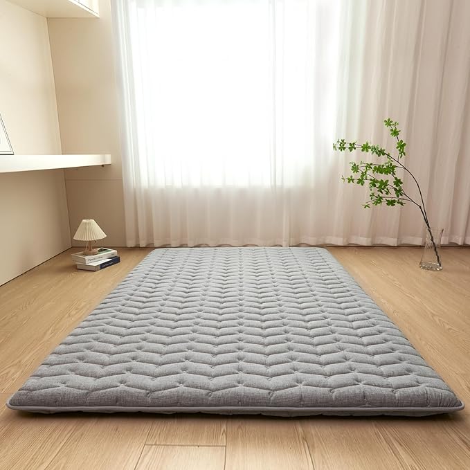 Premium Foam 3.2" Thick Japanese Futon Floor Mattress - Queen Size 60"x80" 100% High-Density Foam,Comfortable Sleeping Pad,Tatami Mat for Dorm,Bedroom Guest Room，Boys Girls Dormitory Pads(Hemp Gray)