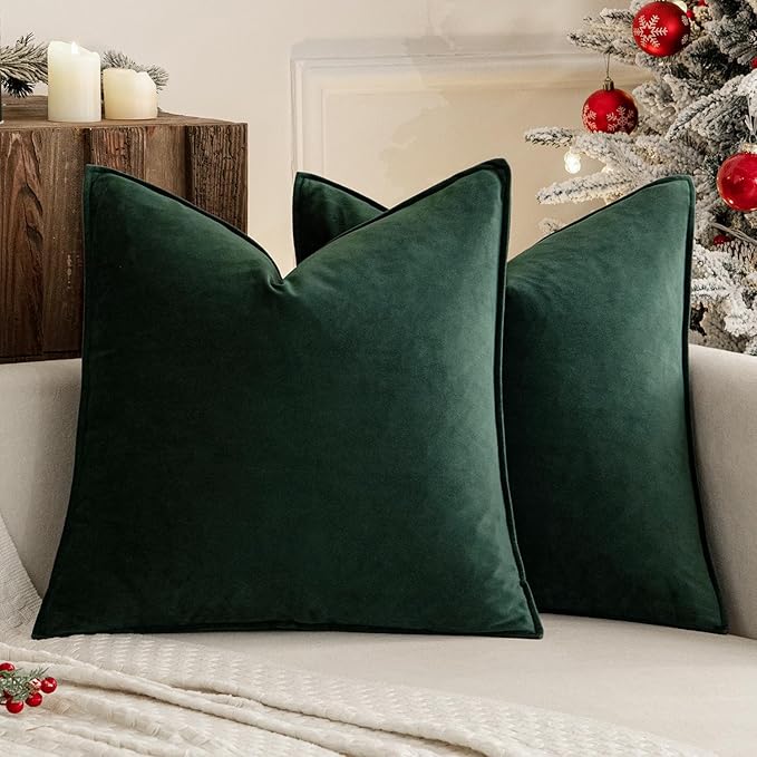 MIULEE Army Green Velvet Throw Pillow Covers 24x24 Soft Decorative Solid Square Euro Sham Cushion Cases Pack of 2 Modern Luxury Home Decor for Couch, Sofa, Bedroom