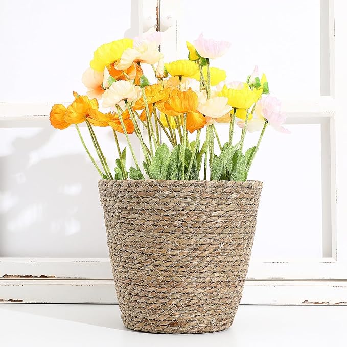 Hemoton Rattan Planter Basket Wicker Plant Flower Pot 8.7 Inch Seagrass Woven Indoor Planter for Home Decor and Succulent Plants