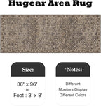 HUGEAR 3x8 Runner Rug Hallway Retro Brown Machine Washable Vintage Floral Low Pile Carpet Vacuumable Distressed Long Throw Rug Bedroom Office Bathroom Kitchen Laundry Non Slip Soft Lightweight
