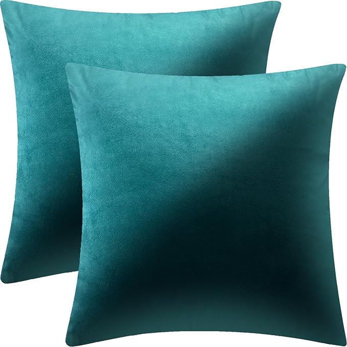 2 Pack 22x22 Pillow Cover Velvet Pillow Covers, Square Throw Pillow Covers for Living Room Decorations Throw Pillow Case, Throw Pillow Cover Cushion Cover for Sofa Bedroom Car, Teal Velvet